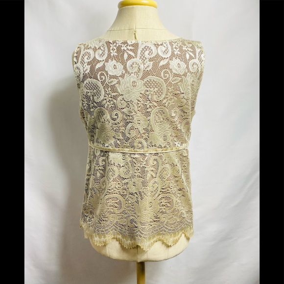 Rafaella Beige lace lined pullover sleeveless blouse sz 10 With Zip On The Side - Picture 2 of 5
